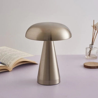 LumiMush – Wireless Mushroom-Inspired LED Table Lamp | Gold Metal & Acrylic