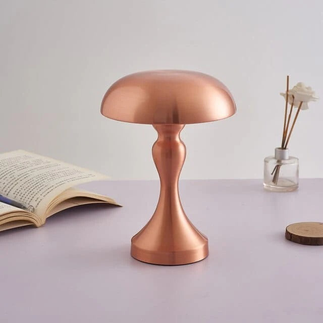 LumiMush – Wireless Mushroom-Inspired LED Table Lamp | Gold Metal & Acrylic