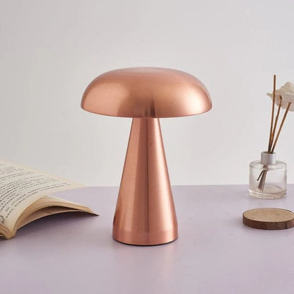 LumiMush – Wireless Mushroom-Inspired LED Table Lamp | Gold Metal & Acrylic