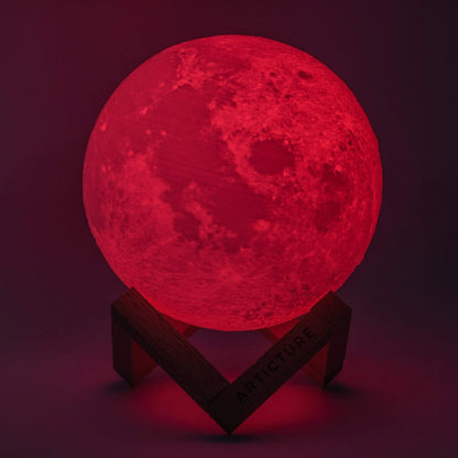 LunaGlow – 3D Printed LED Moon Lamp | Wooden Base & 6 Colours