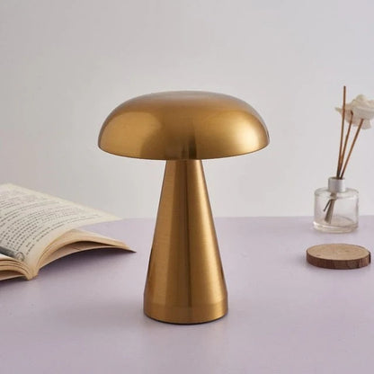 LumiMush – Wireless Mushroom-Inspired LED Table Lamp | Gold Metal & Acrylic