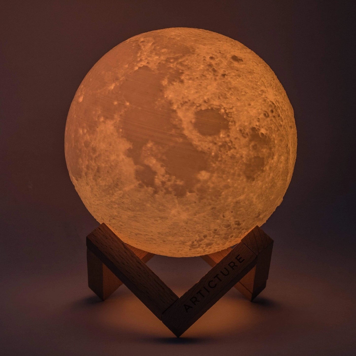LunaGlow – 3D Printed LED Moon Lamp | Wooden Base & 6 Colours