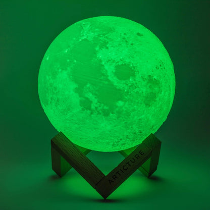 LunaGlow – 3D Printed LED Moon Lamp | Wooden Base & 6 Colours