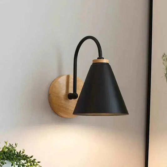 NordiCone – Modern Wooden Wall Lamp with Metal Shade