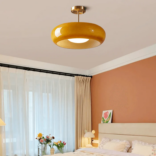 AmberDome – Vintage Semi Flush Ceiling Light with Orange Glass Dome