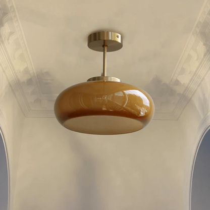 AmberDome – Vintage Semi Flush Ceiling Light with Orange Glass Dome