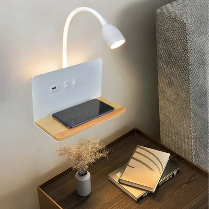 LumiCharge – Modern LED Wall Lamp with USB & Wireless Charging