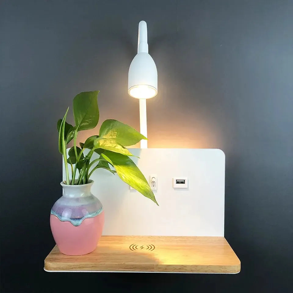 LumiCharge – Modern LED Wall Lamp with USB & Wireless Charging