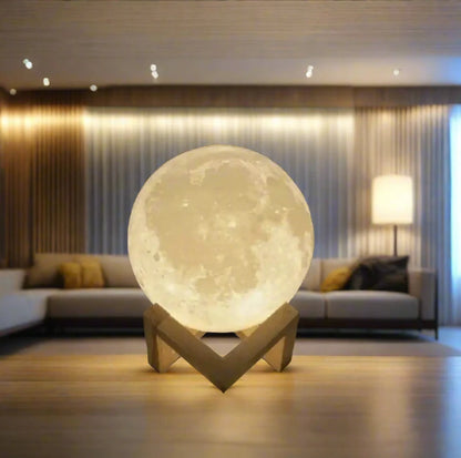 LunaGlow – 3D Printed LED Moon Lamp | Wooden Base & 6 Colours