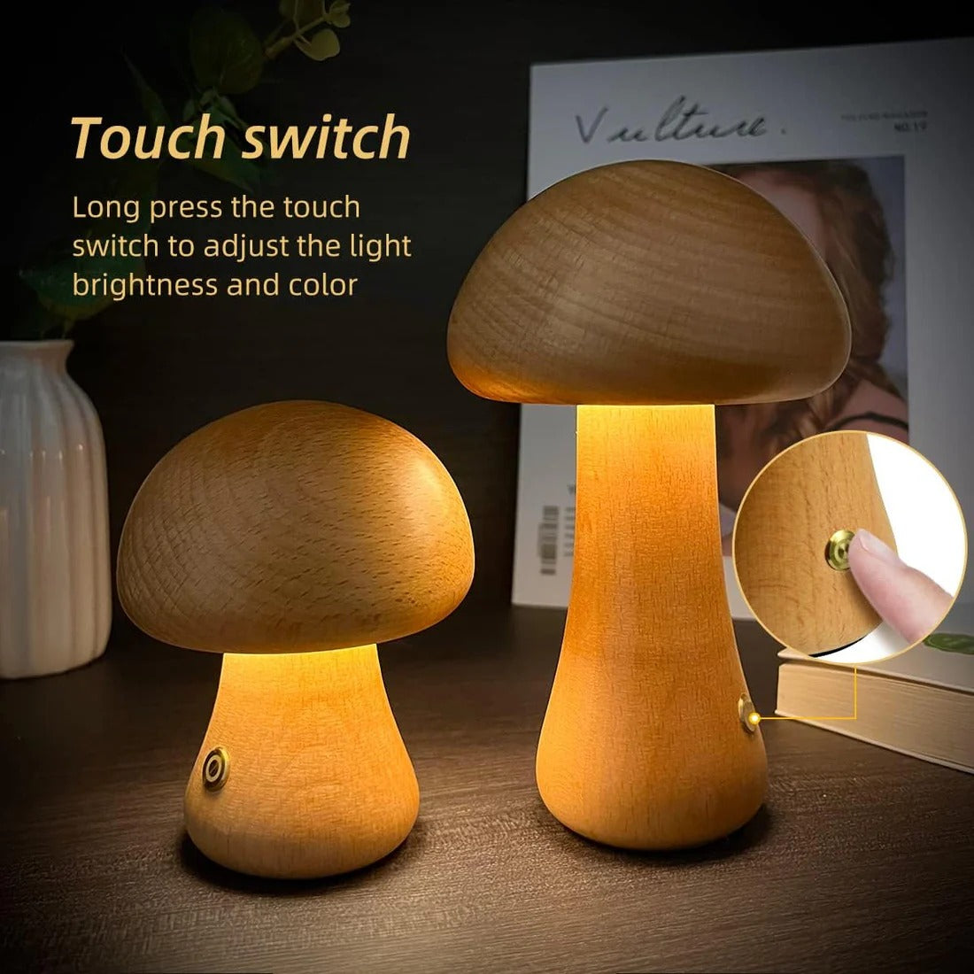 MiloGlow – Wooden LED Mushroom Table Lamp