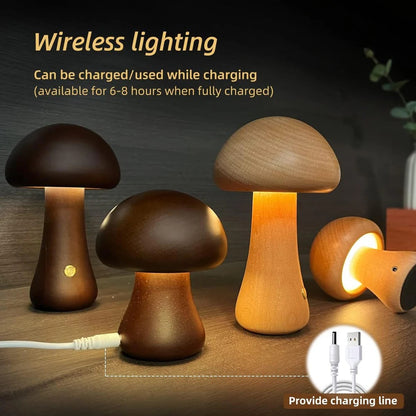 MiloGlow – Wooden LED Mushroom Table Lamp