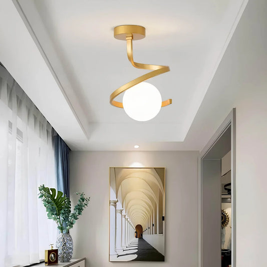 SpiraLux – Modern Spiral LED Ceiling Light with Glass Globe