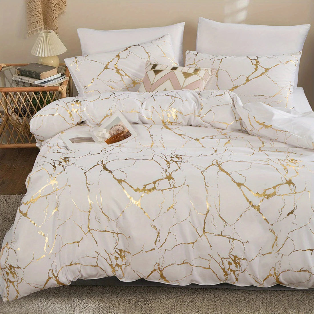 Marbelle – Luxury Marble Duvet Cover Set with Gold Accents